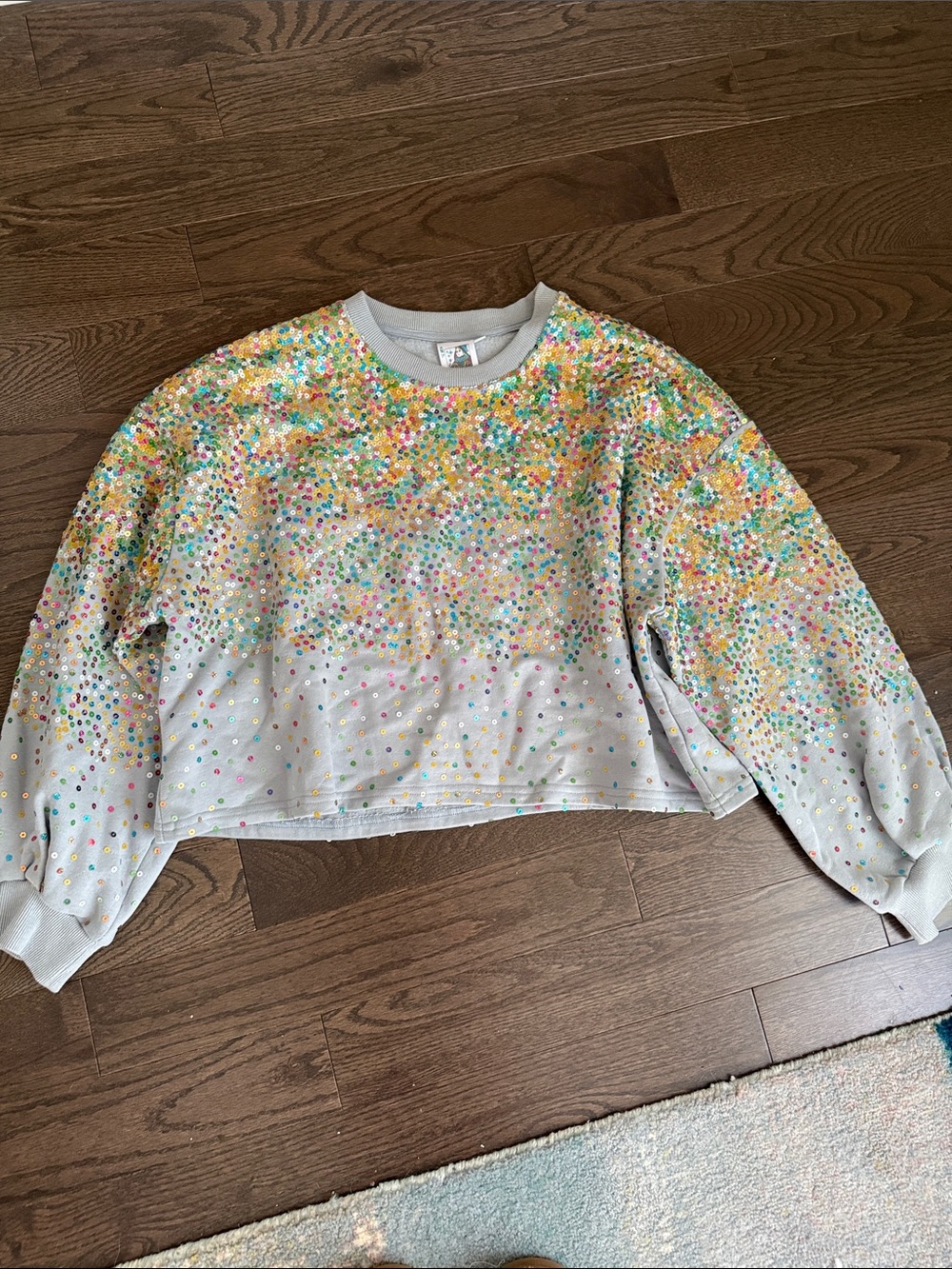 QUEEN OF SPARKLES Sequin Confetti Cropped Sweatshirt - White Multicolor